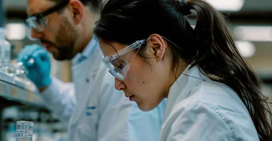 Scientists working in the Keyland Polymers laboratory researching UV-curable coatings.